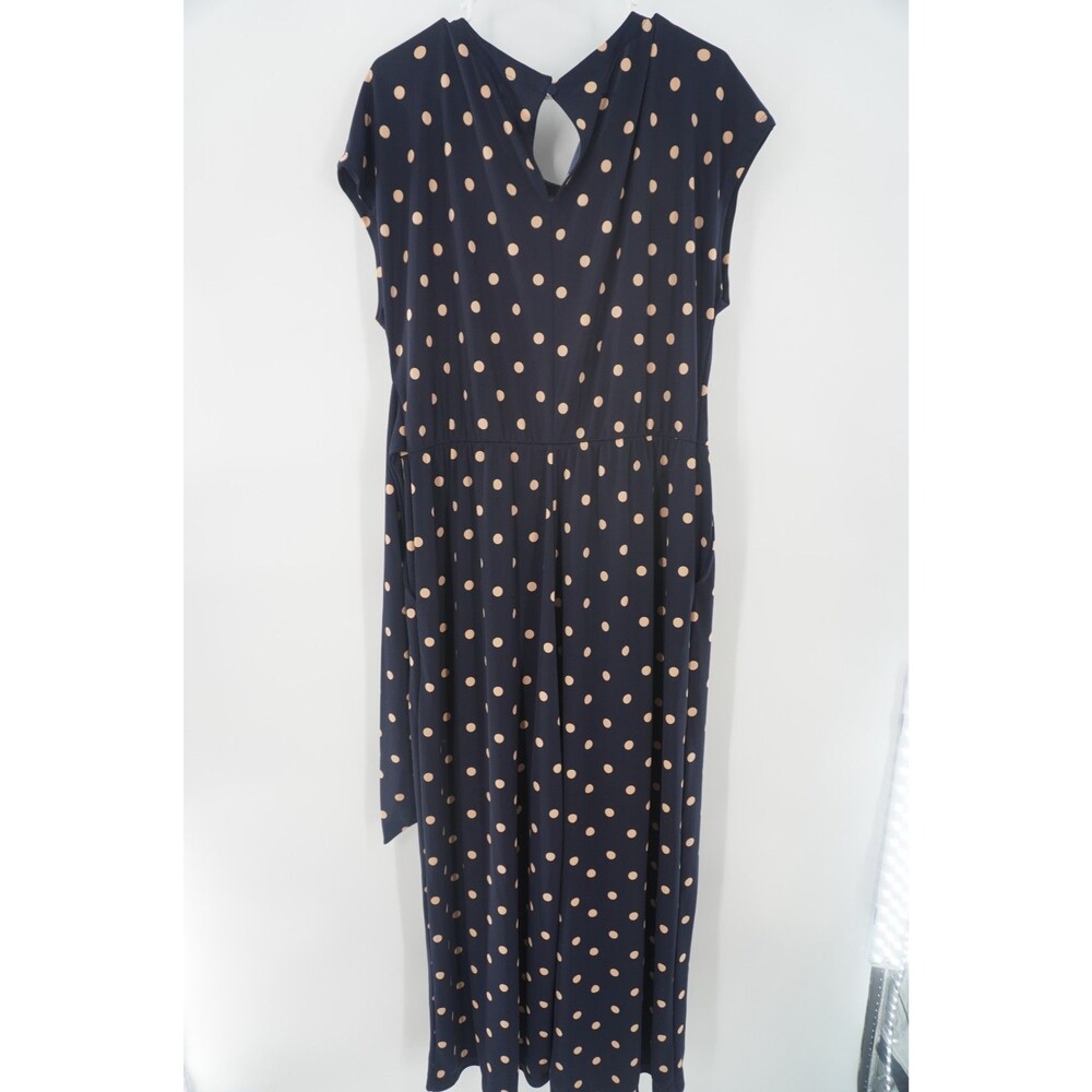 Banana Republic Navy Polka Dot Wide-Leg Jumpsuit Keyhole Back Tie-Front Size XL